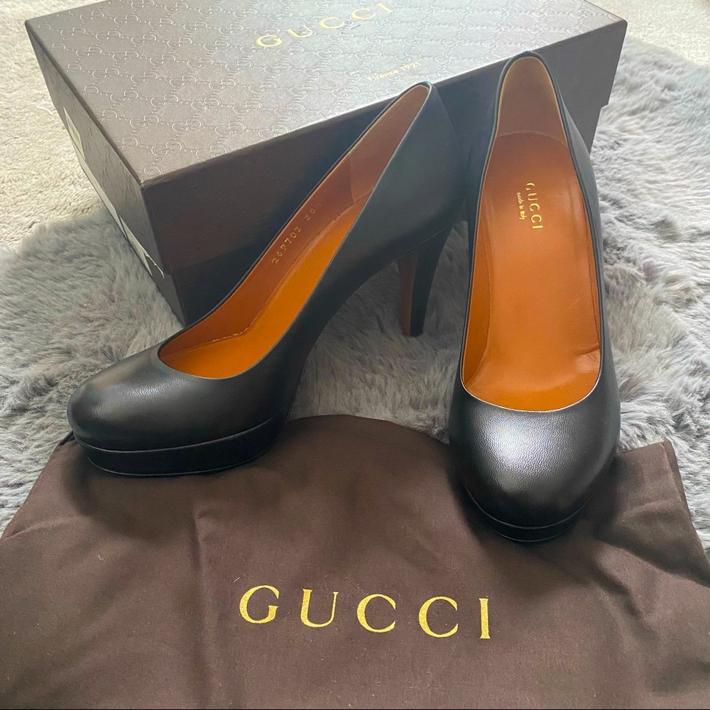 New Gucci Charlotte platform pumps black leather size 35.5